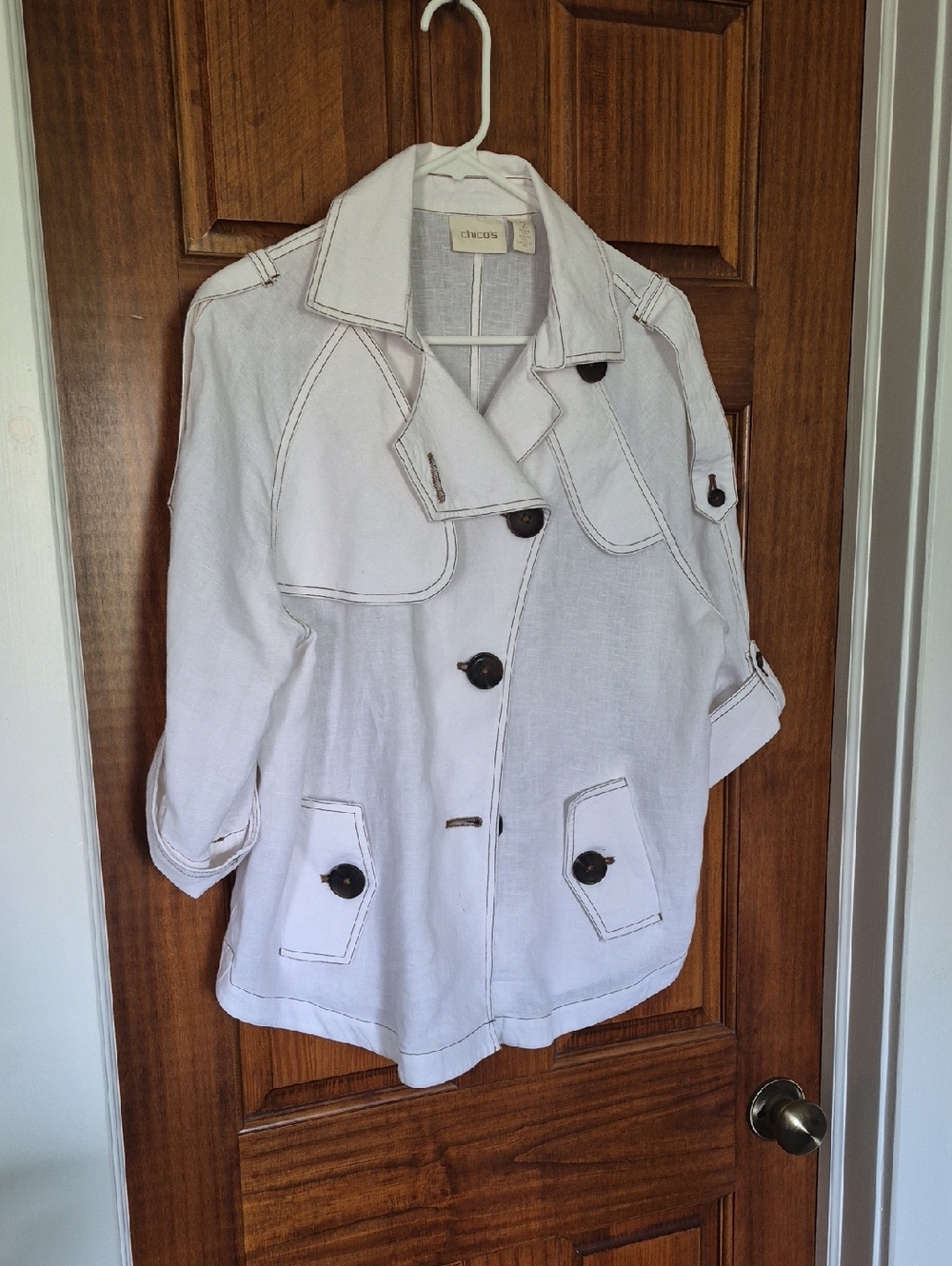 Chico's Cream 100% Linen Button Front Trench Jacket